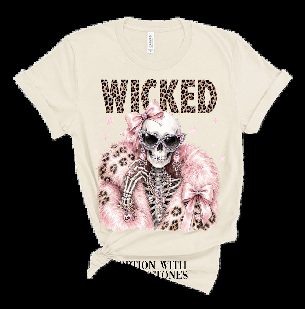 H124 | Wicked Skeleton Blingy Rhinestone Graphic Tee | Unisex | Sizes S-3XL - Picture 2 of 3